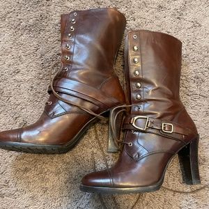 Ralph Lauren Leather Lace Up Heeled Boots